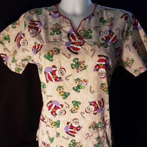 Scrub Top - Santa and Elves